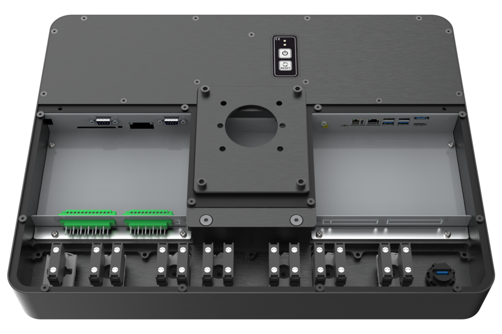 Panel PC consolle di comando HMI PSE 4000 vista posteriore aperta