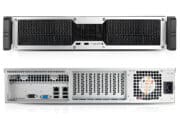 PC rack mount industriale 2 unità RKE 120 vista frontale e posteriore